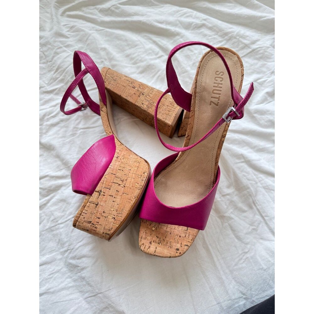 NWOT Schutz Platform Block Heels Hot Pink Size 9.5
